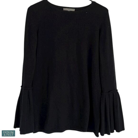 Neiman Marcus Cashmere Collection Bell Sleeve Black Silk Trim Sweater Large - Picture 2 of 11